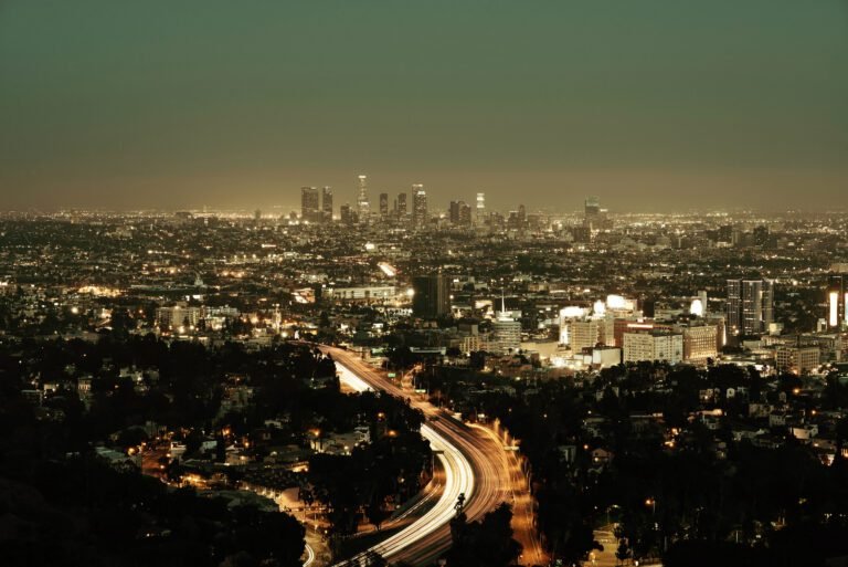 Los Angeles at night with urban buildings