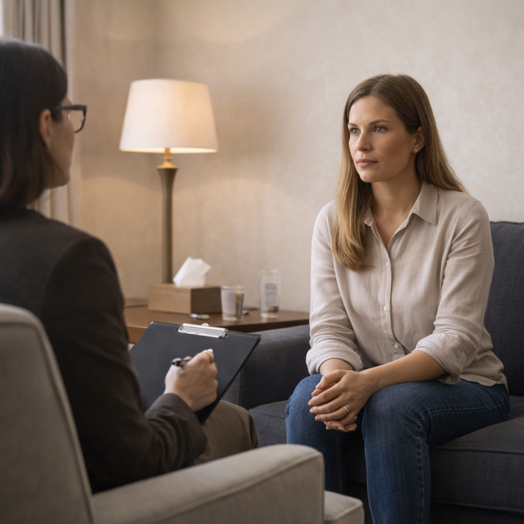 A therapist and a client engaged in a one-on-one session, emphasizing individualized therapy