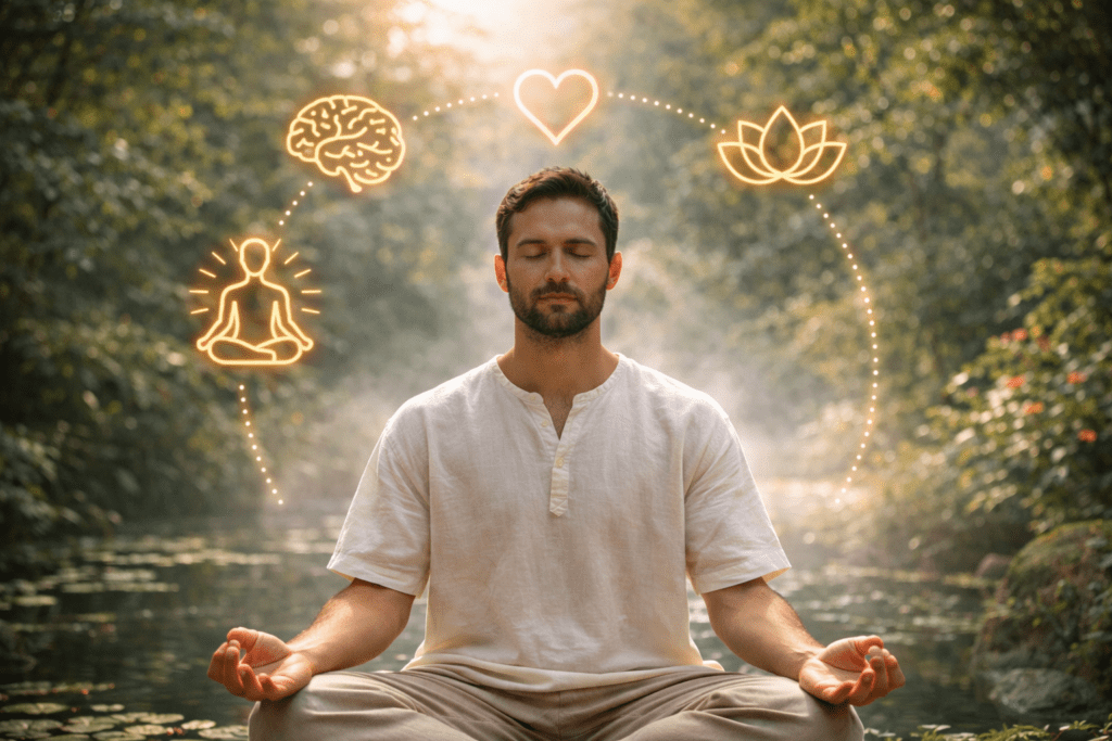 An individual practicing mindfulness, representing the integration of mental and emotional health in recovery